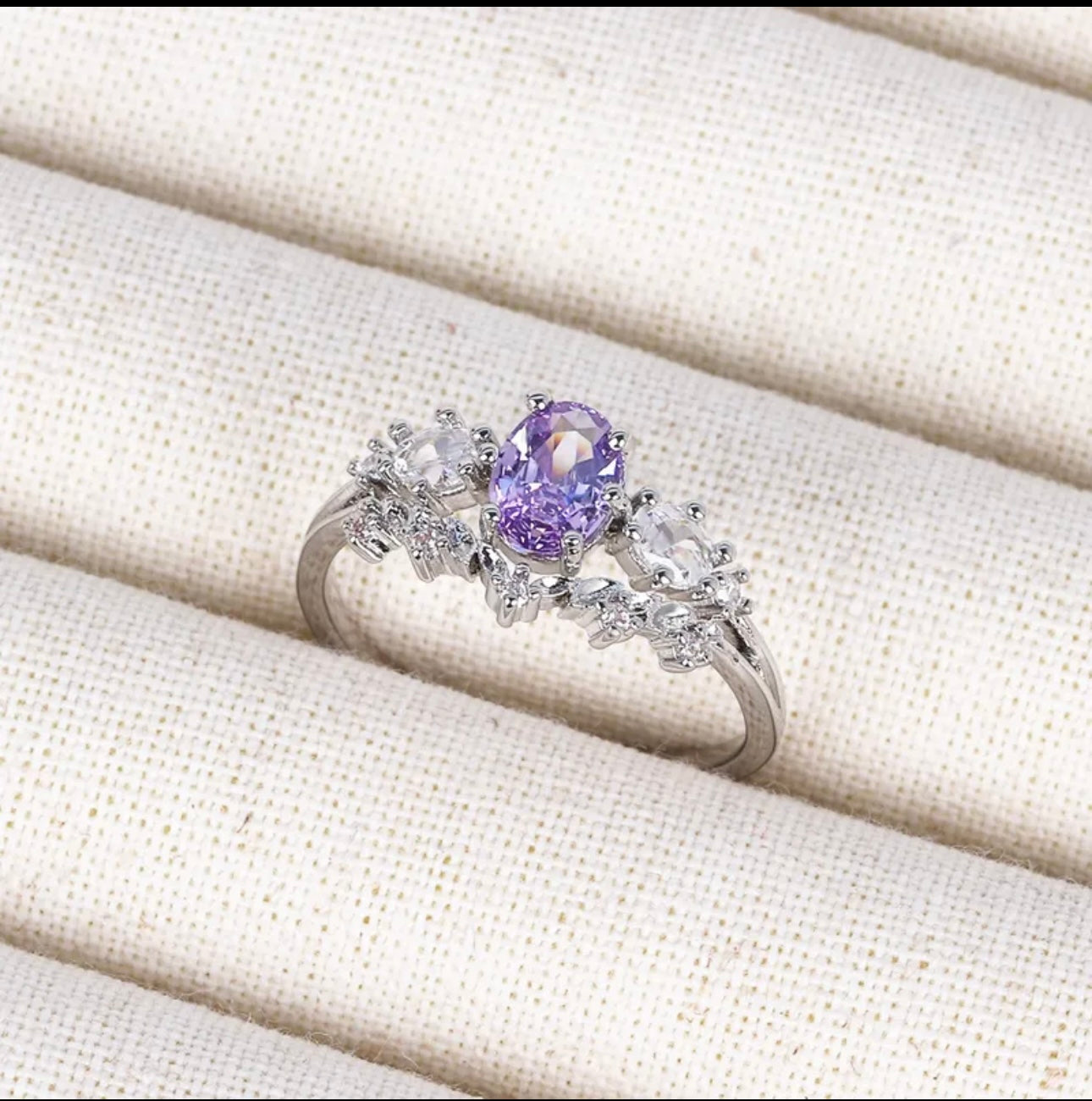 Elegant purple stone 925 sterling silver ring