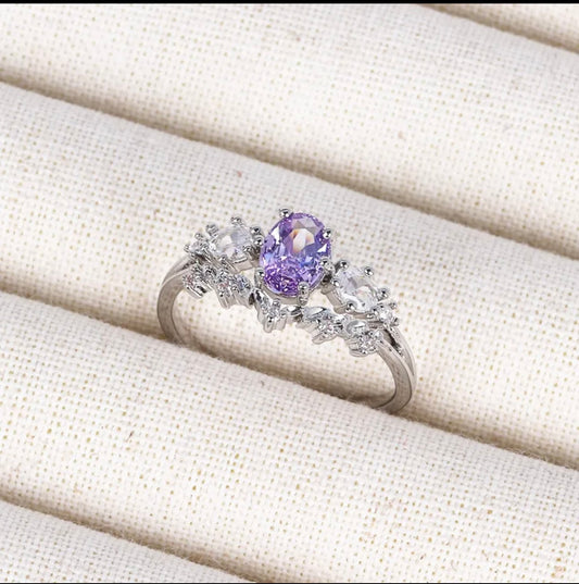 Elegant purple stone 925 sterling silver ring