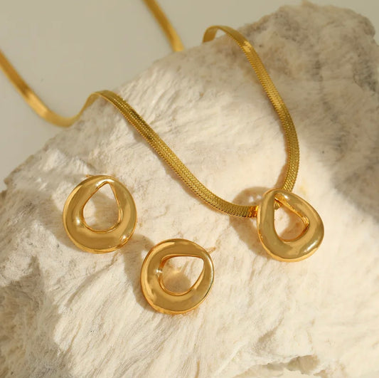 Elegant cute retro 304 stainless steel 18k gold plated chain plus earrings