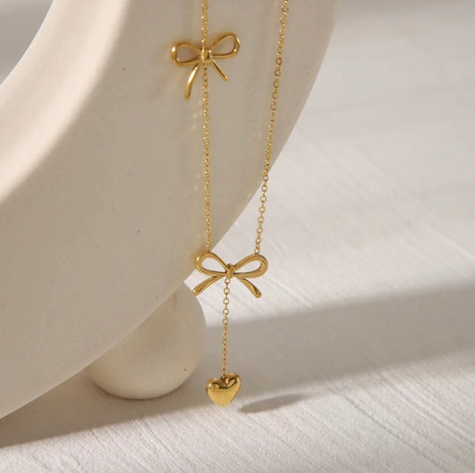 Sweet simple style commute bow knot 304 stainless steel 18k gold plate necklace