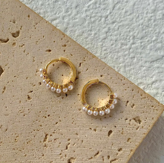 Retro lady geometric plating imitation pearl earrings