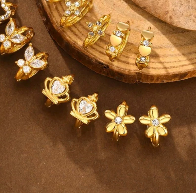 Causal flower 201 stainless steel 18k gold plated earrings