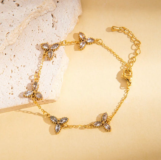 Simple flowers chains bracelet 18k gold plated