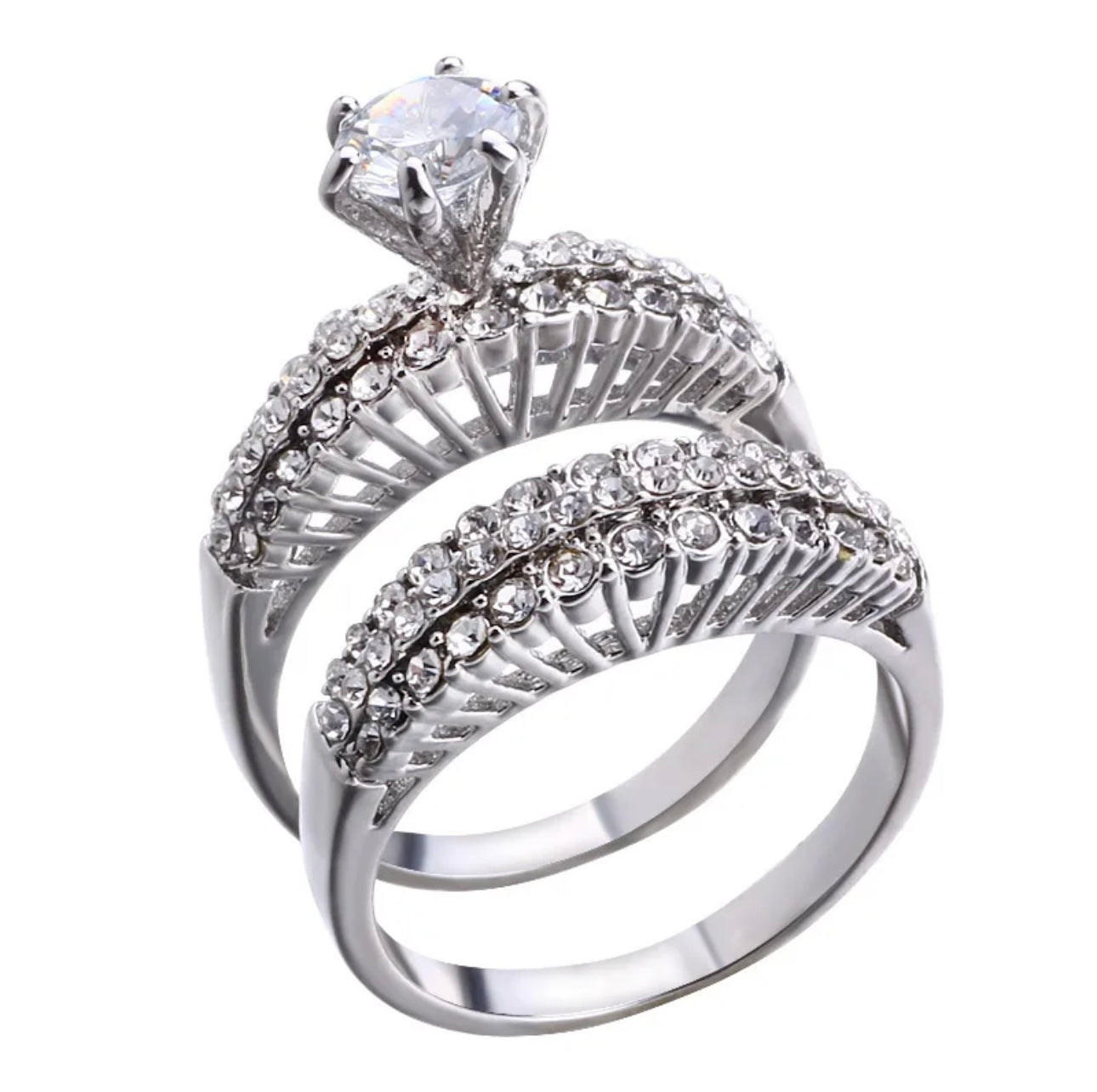 Luxurious romantic shiny alloy plating double ring