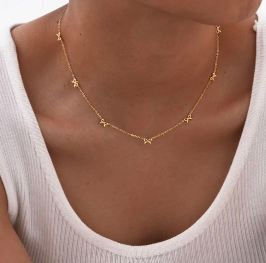 Sweet bow knot 201 stainless steel 18k gold plated chain