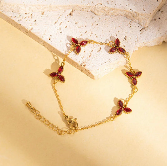 Simple style flowers chain bracelet 18k gold plated