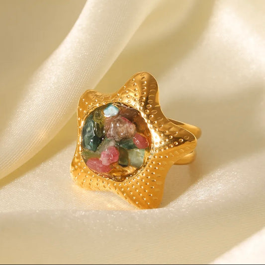 Natural stones glam star ring