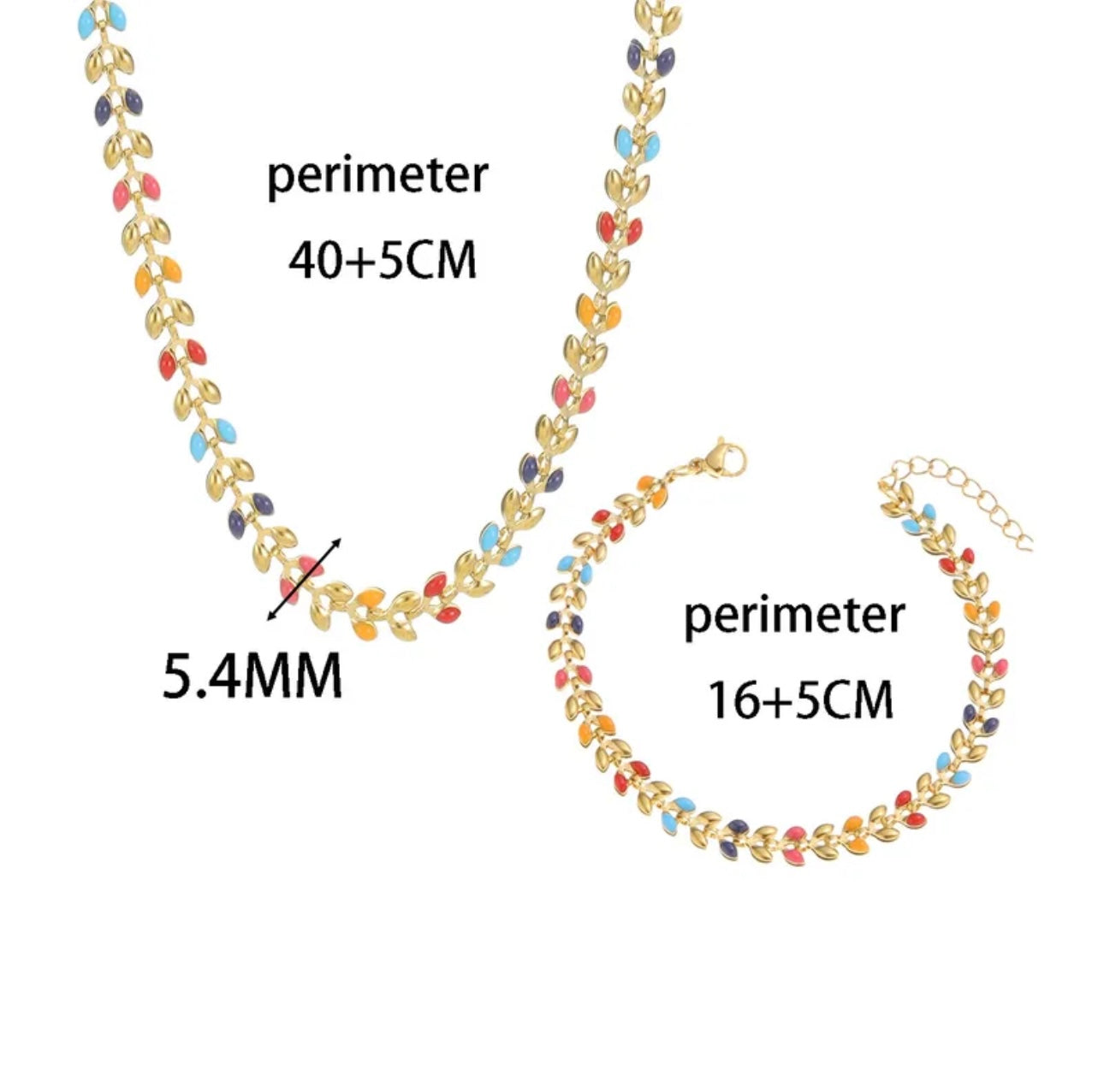 Pastoral leaf necklace and bracelet 304 stainless steel 18k gold plated