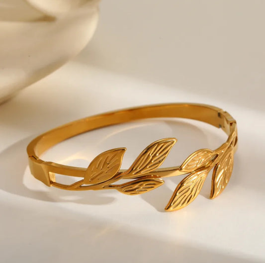 Golden Leaf Vine Bangle Bracelet
