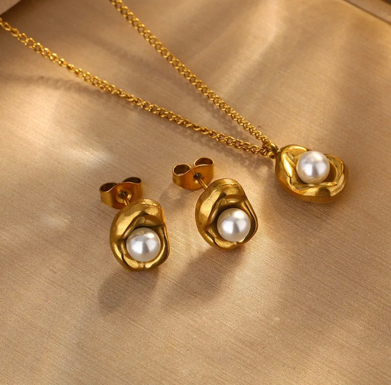 Simple style pea 304 stainless steel 18k gold plated set