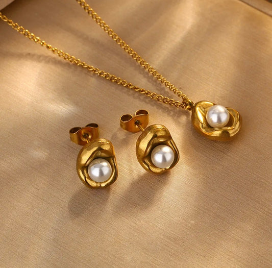 Simple style pea 304 stainless steel 18k gold plated set