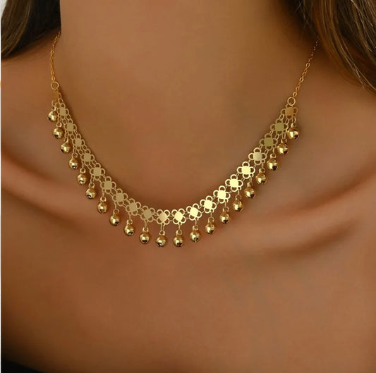 18k gold plated elegant vintage style vacation tassel flower pendant necklace