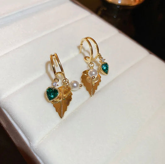Emerald Whisper Leaf Drop Earrings