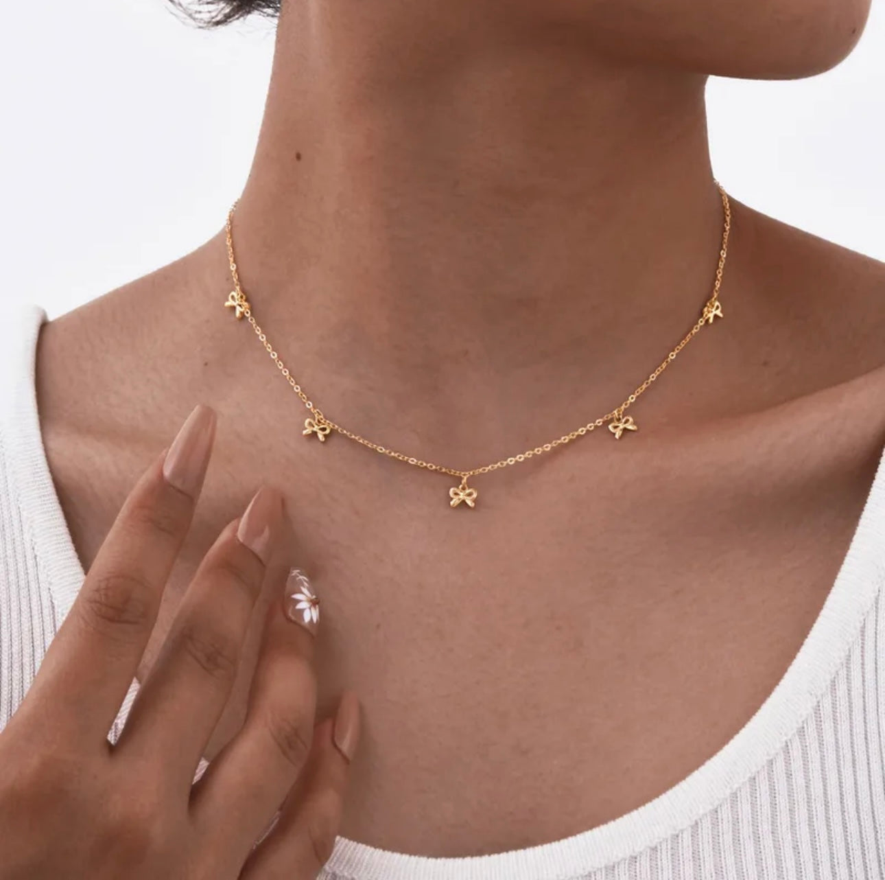 Sweet bow knot 201 stainless steel 18k gold plated chain