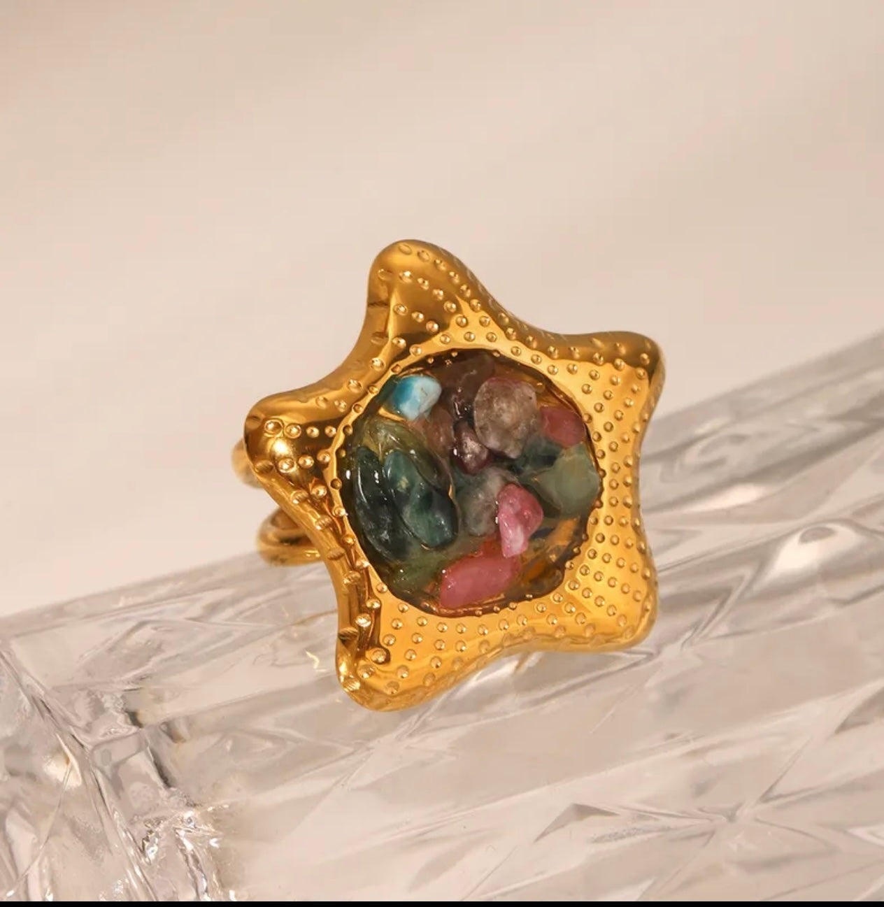 Natural stones glam star ring