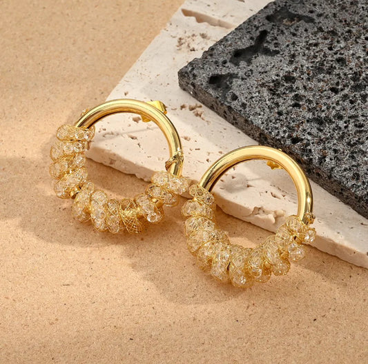 Glittering Orb Hoops 18k gold plated