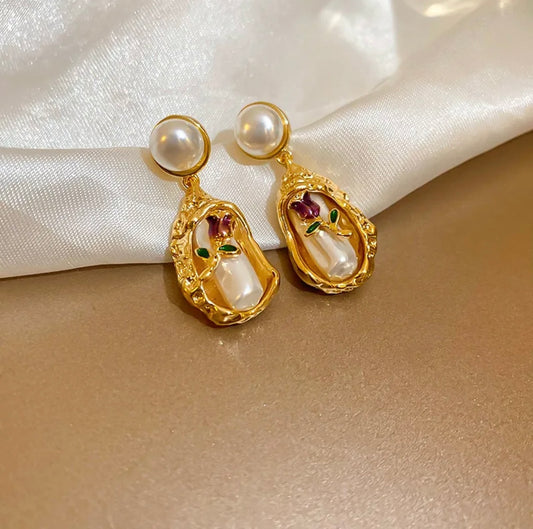 Real gold plated super fairy flower earrings 18k gold plated
