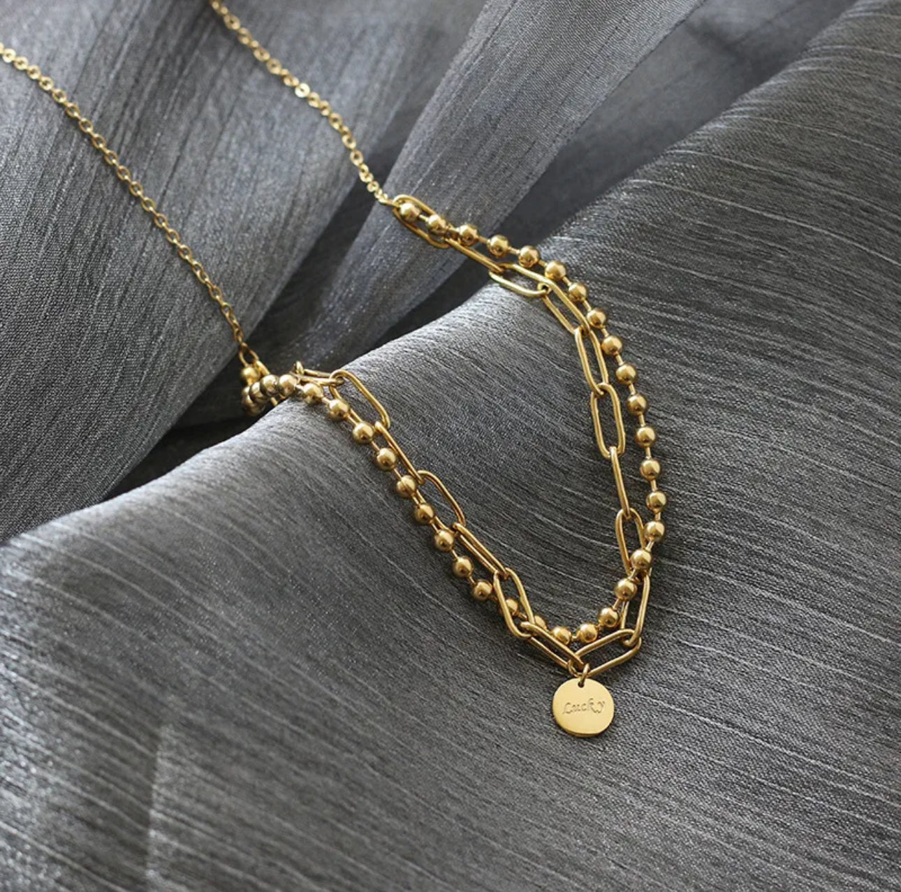 Classic style 304 stainless steel 18k gold plated bracelet and chain set