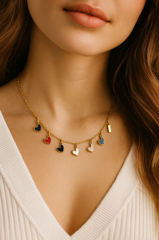 Cute small colorful hearts 18k gold plated necklace