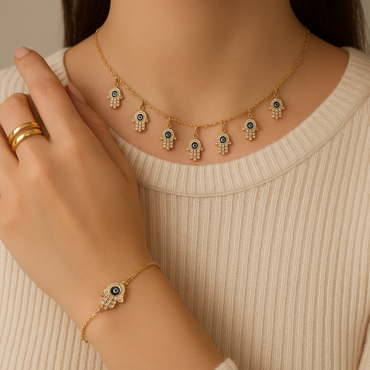 Evil eyes elegant necklace and bracelet