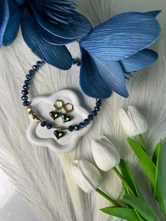 Midnight Heart Jewelry Set with Deep Blue Crystals"